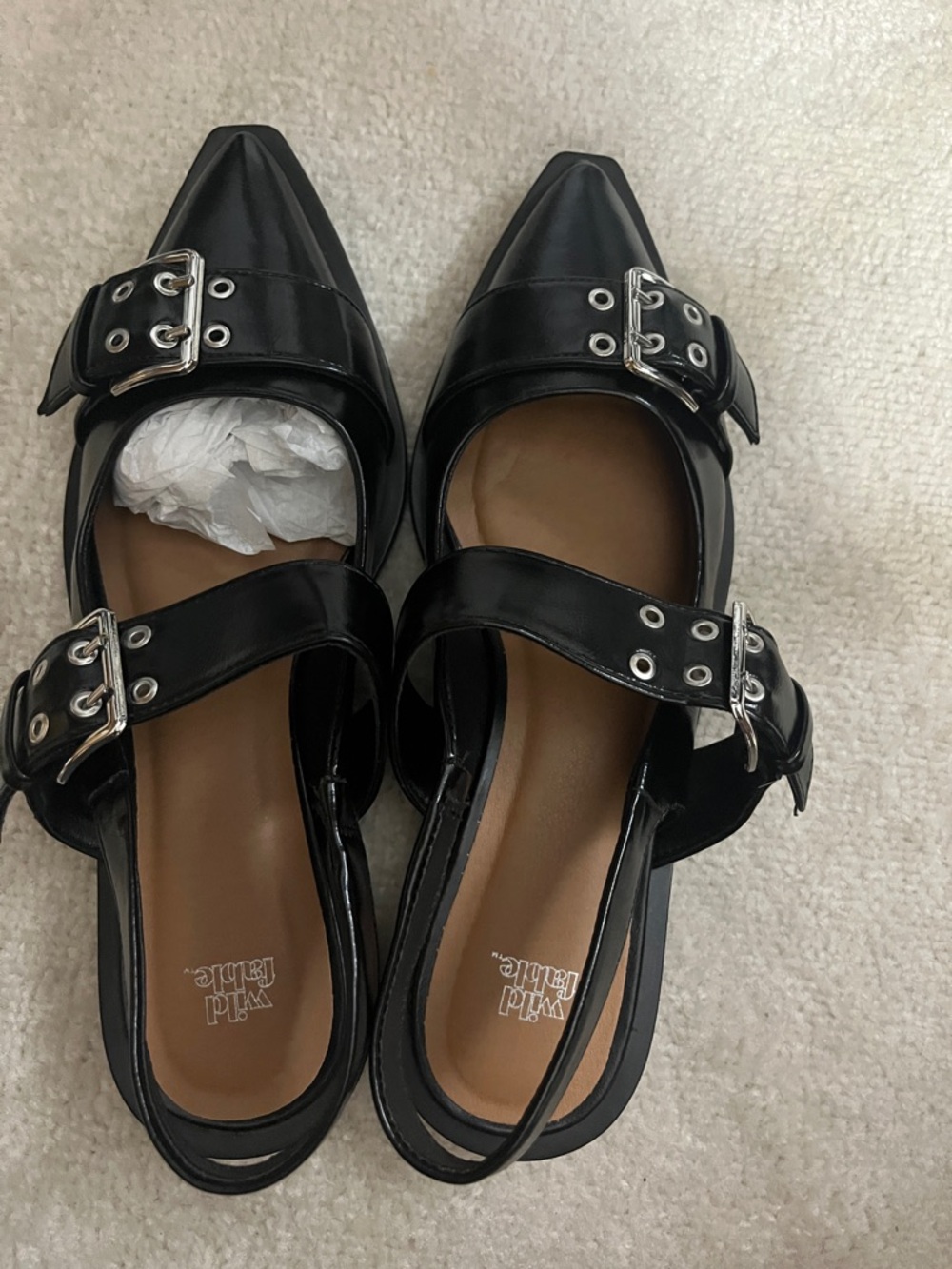 wild fable Black Pointed-Toe Double Buckle Mary Jane Mules